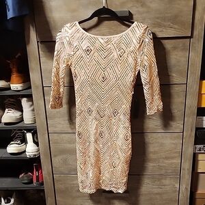 City Triangles Cream Lace Bodycon Dress 3/4 Sleeve